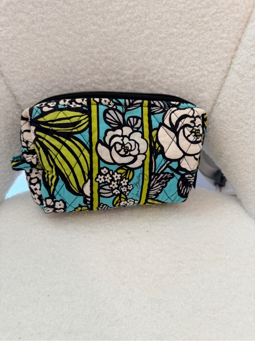 Vera Bradley Quilted Floral Cosmetic Pouch in Turquoise, Lime and White